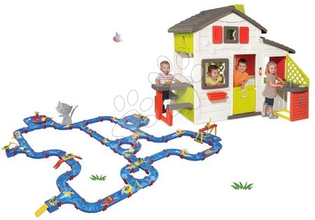 Játékok 3 - 6 éves gyerekeknek - Szett házikó Jóbarátok Smoby konyhácskával és AquaPlay nagy vizi pálya  kertbe
