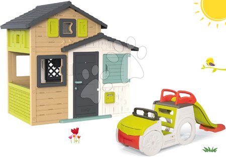 Domečky s prolézačkou - Set domeček Přátel s autem a pískovištěm se skluzavkou Friends House Evo Playhouse Smoby - 36