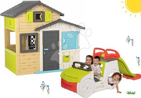 Domečky s prolézačkou - Set domeček Přátel s autem a pískovištěm se skluzavkou Friends House Evo Playhouse Smoby - 37