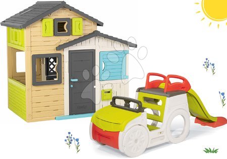 Domečky s prolézačkou - Set domeček Přátel s autem a pískovištěm se skluzavkou Friends House Evo Playhouse Smoby - 38