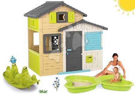 Spielhäuser mit Sandkasten - Spielhaus der Freunde Set mit Butterfly-Sandkasten in eleganten Farben Friends House Evo Spielhaus Smoby 