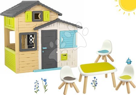 Domčeky v setoch - Set domček Priateľov s posedením na záhrade v elegantných farbách Friends House Evo Playhouse Smoby