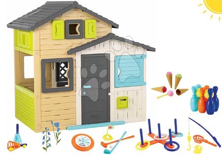 Spielhäuser Sets - Spielhaus der Freunde Set mit Sportspielen in eleganten Farben Friends House Evo Spielhaus Smoby 