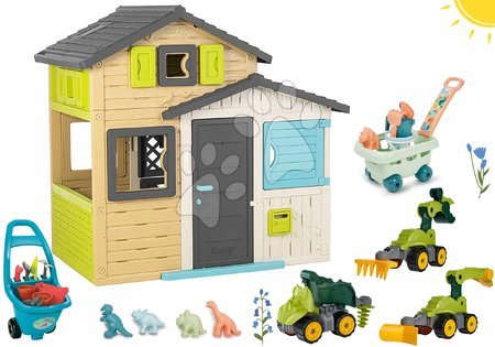 Casitas con herramientas - Set de casa de amigos con dinosaurios en el jardín en colores elegantes Casa de Amigos Evo Playhouse Smoby