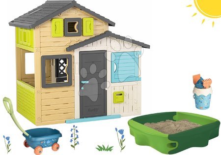 Spielhäuser mit Sandkasten - Set Spielhaus der Feunde mit Sandkasten mit Abdeckung in eleganten Farben Friends House Evo Playhouse Smoby