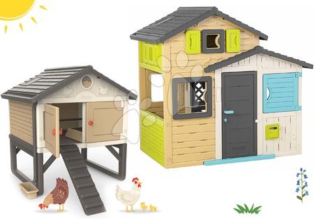 Smoby - Komplet hišica Prijateljev in hiška za kokoške v elegantnih barvah Friends House Evo Playhouse Smoby