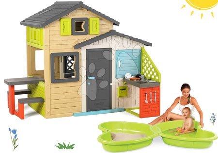 Case per bambini con sabbiera - Set Casetta degli Amici in colori eleganti Friends House Evo Playhouse Smoby