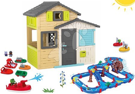 Játékok 3 - 6 éves gyerekeknek - Szett Jóbarátok házikó és vízi pálya malommal elegáns színekben Friends House Evo Playhouse Smoby