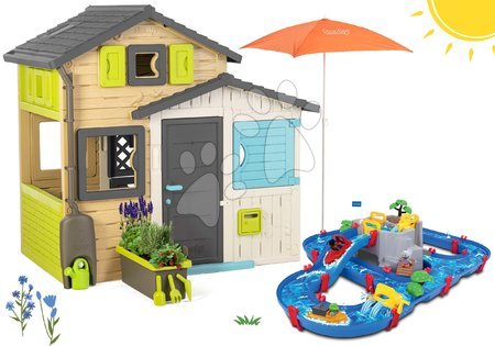 Igrače za otroke od 3. do 6. leta - Komplet hišica Prijateljev in vodna steza v elegantnih barvah Friends House Evo Playhouse Smoby