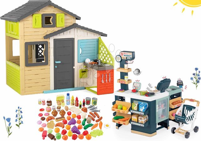Domečky sety - Set domeček Přátel s obchodem v elegantních barvách Friends House Evo Playhouse Smoby