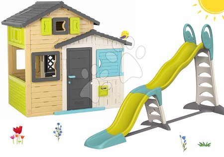 Igračke za djecu od 3 do 6 godina - Set kućice Prijatelja s toboganom 2u1 u elegantnim bojama Friends House Evo Playhouse Smoby