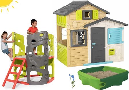 Igrače za otroke od 3. do 6. leta - Komplet hišica Prijateljev in plezalna stena v elegantnih barvah Friends House Evo Playhouse Smoby