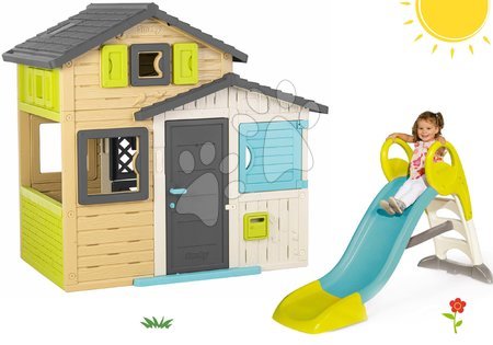 Igračke za djecu od 3 do 6 godina - Set kućice Prijatelja s toboganom toboganom GM dužine 1,5 m u elegantnim bojama Friends House Evo Playhouse Smoby
