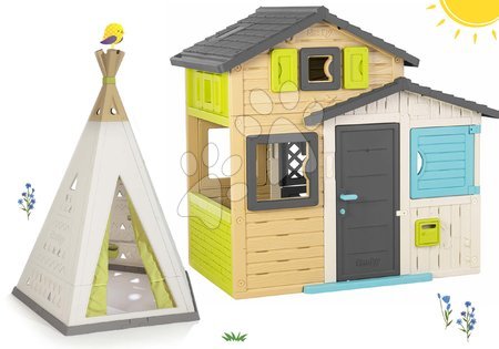 Játékok 3 - 6 éves gyerekeknek - Szett Jóbarátok házikó és 2in1 sátor kertbe és szobába Friends House Evo Playhouse Smoby