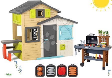 Domčeky v setoch - Set domček Priateľov so záhradným grilom v elegantných farbách Friends House Evo Playhouse Smoby