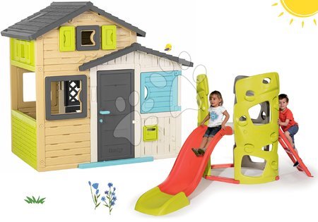 Játékok 3 - 6 éves gyerekeknek - Szett Jóbarátok házikó mászókával és csúszdával elegáns színekben Friends House Evo Playhouse Smoby