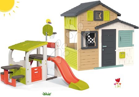 Domčeky s preliezačkou - Set domček Priateľov s hracím centrom so šmykľavkou v elegantných farbách Friends House Evo Playhouse Smoby - 37