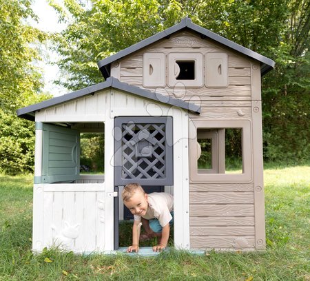 Igrače za otroke od 3. do 6. leta - Dom prijateljev Evo Playhouse Green Smoby je ekološki hišica s kotičkom za vrt in kuhinjo v naravnih barvah._1