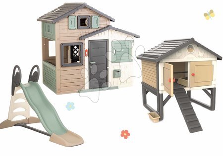  - Set Friends Evo Spielhaus mit ökologischer Rutsche in natürlichen Farben Smoby