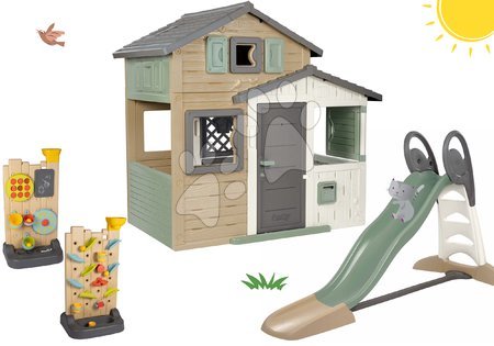 Cabanes avec toboggan - Set de maison Friends écologique en couleurs naturelles et toboggan de 2,3 m Friends Evo Playhouse Green Smoby - 1