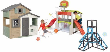 De 3 a 6 años - Set de casa de amigos ecológica en colores naturales con centro de juegos Friends Evo Playhouse Green Smoby