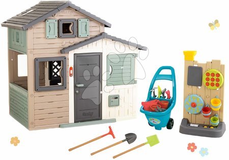 novi-proizvod - Set kućica Prijatelja u ekološkim bojama i igrački zid s 6 aktivnosti Friends Evo Playhouse Green Smoby