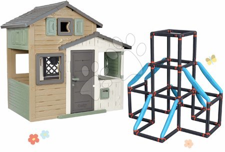 Spielhäuser - Set Öko-Spielhaus der Freunde in natürlichen Farben und 3-stöckiger Klettergerüst Tower Kraxxl Friends Evo Playhouse Smoby