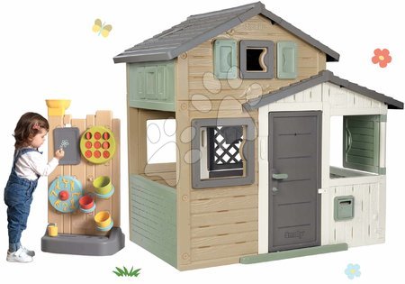 Case in set - Set domček Priateľov ekologický v prírodných farbách a hracia stena Friends Evo Playhouse Green Smoby