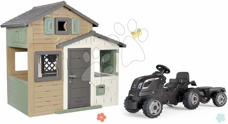 Domečky sety - Set domeček Přátel ekologický v přírodních barvách a traktor na šlapání Friends Evo Playhouse Green Smoby