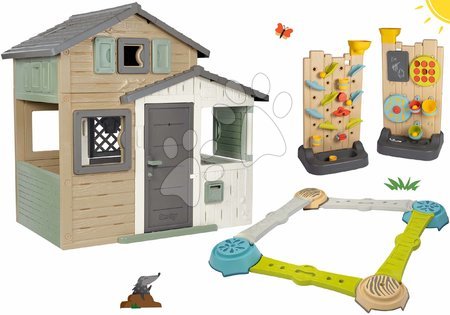 Hračky pro děti od 3 do 6 let - Set domeček Přátel ekologický v přírodních barvách a dobrodružný chodník Friends Evo Playhouse Green Smoby_1