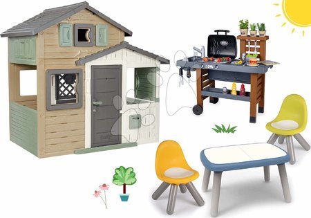 Hračky pro děti od 3 do 6 let - Set domeček Přátel ekologický v přírodních barvách s posezením Friends Evo Playhouse Green Smoby_1