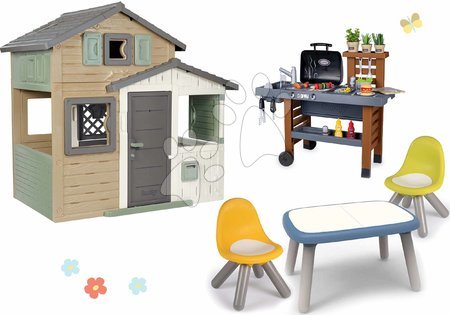 Domečky s nábytkem - Set domeček Přátel ekologický v přírodních barvách s posezením Friends Evo Playhouse Green Smoby