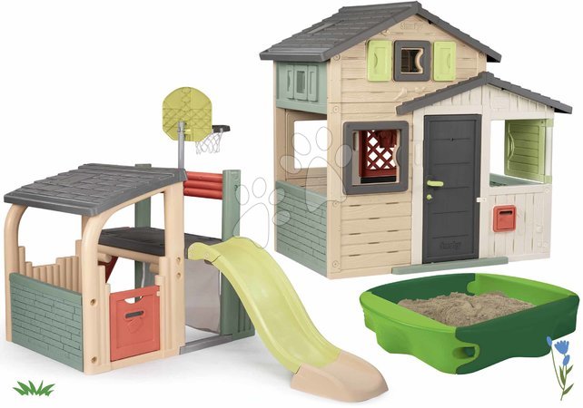 Smoby - Set de casa de los amigos con puertas completas y centro de juegos Friends Evo Life Playhouse Smoby