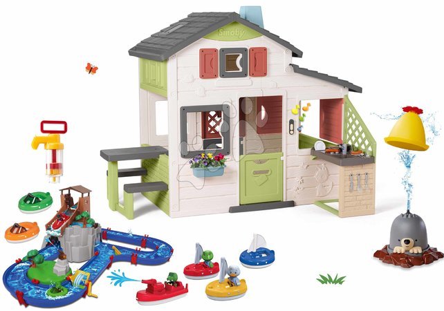 Domki z torem wodnym - Zestaw domek Przyjaciółi droga wodna z łodziami Friends House Life Smoby