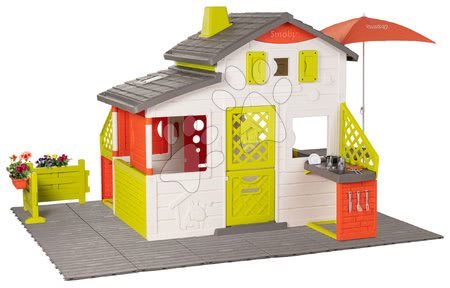 Hračky pre deti od 2 do 3 rokov - Domček Neo Friends House DeLuxe Smoby s posedením pod slnečníkom na záhrade a kuchynkou_1