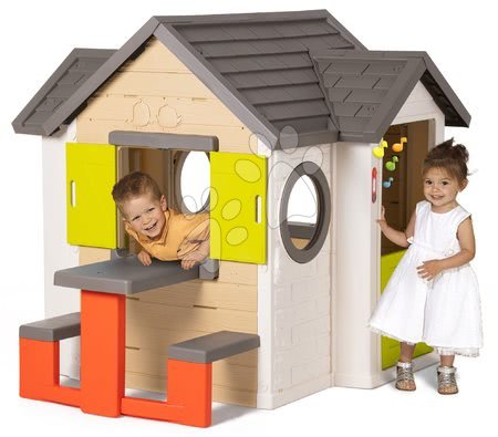 Igračke za djecu od 2 do 3 godine - Set kućica My Neo House DeLuxe Smoby sa zvoncem, stolićem i centar za igranje Multisport Fun Center s toboganom od 24 mjeseca_1