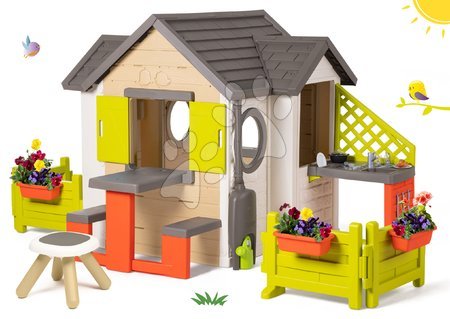Kerti játszóház szettek - Házikó My Neo House DeLuxe Smoby konyhácskával előkerttel és asztalkával piknikezéshez