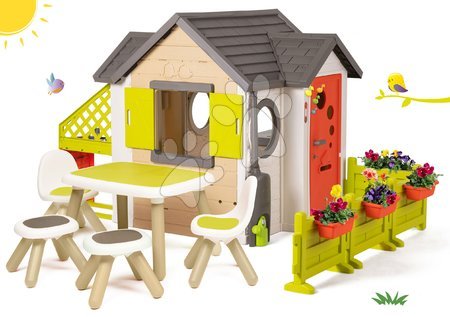 Igrače za otroke od 2. do 3. leta - Hišica My Neo House DeLuxe Smoby z XL nadgradnjo in miza z 2 stolčkoma in 2 taburejčkoma
