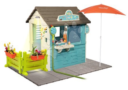 Kerti játszóházak gyerekeknek - Domcek s obchodom Sweety Corner Playhouse Smoby s podlahou a kuchynka na záhradke so sprchou SM810225-B