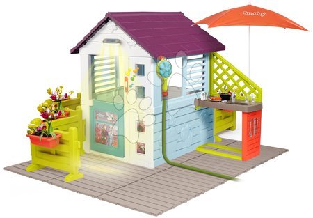 Kerti játszóházak gyerekeknek - Domček Frozen Disney Playhouse Smoby na podlahe s kuchynkou na záhradke so sprchou S810226-A