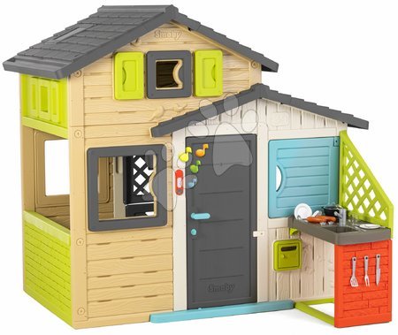 Kerti játszóházak gyerekeknek - Házikó Jóbarátok konyhácskával elegáns színekben Friends House Evo Playhouse Smoby
