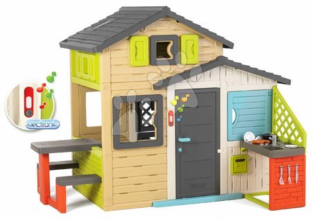 Kleine Spielhäuser für Kinder - Spielhaus der Freunde mit Küchensitzen in eleganten Farben Friends House Evo Playhouse Smoby_1