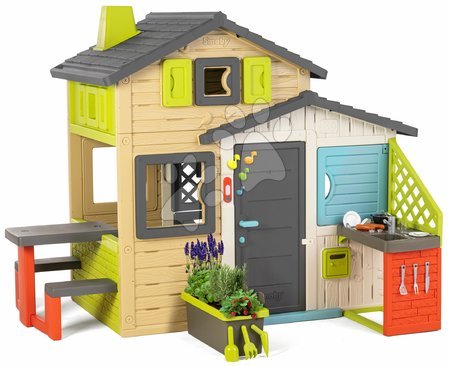 Căsuțe de grădină pentru copii  - Căsuța Prietenilor cu ghiveci în culori elegante Friends House Evo Playhouse Smoby