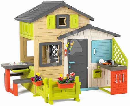 Smoby - Hišica Prijateljev z družabnimi igrami v elegantnih barvah Friends House Evo Playhouse Smoby