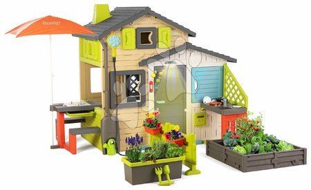 Smoby - Hišica Prijateljev s popolno opremo v elegantnih barvah Friends House Evo Playhouse Smoby