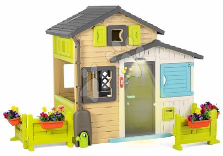 Kleine Spielhäuser für Kinder - Spielhaus der Freunde mit Garten und Beleuchtung in eleganten Farben Friends House Evo Playhouse Smoby