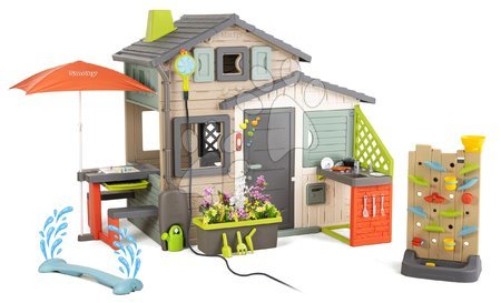 Ekskluzivno kod nas - Dom prijatelja ekološki s vodnom igrom kod zida za igru u prirodnim bojama Friends House Evo Playhouse Green Smoby