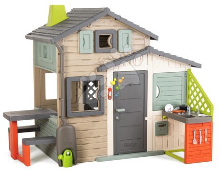 Case per bambini  - Casetta degli Amici ecologica con grondaia e annaffiatoio in colori naturali Friends House Evo Playhouse Green Smoby