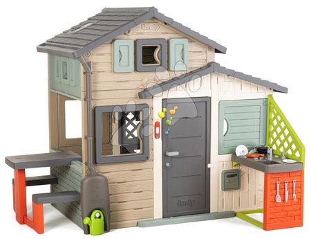 Hišice za otroke - Dom prijateljev ekološki s zvončkom za obisk v naravnih barvah Friends House Evo Playhouse Green Smoby