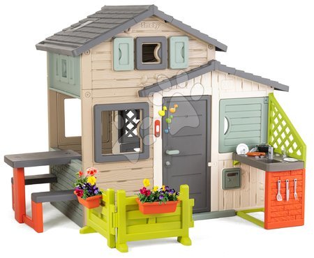 Case per bambini  - Casetta degli Amici con giardino sul fronte in colori naturali Friends House Evo Playhouse Green Smoby